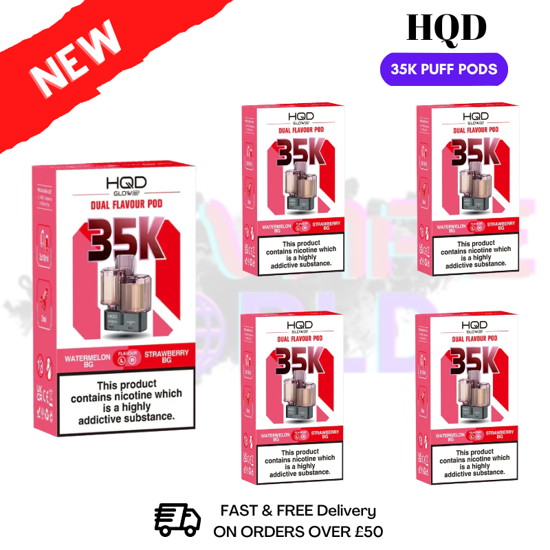 Watermelon Bubblegum HQD Glow Air 35K Prefilled Pods Box Of 5 - ukvapeworld