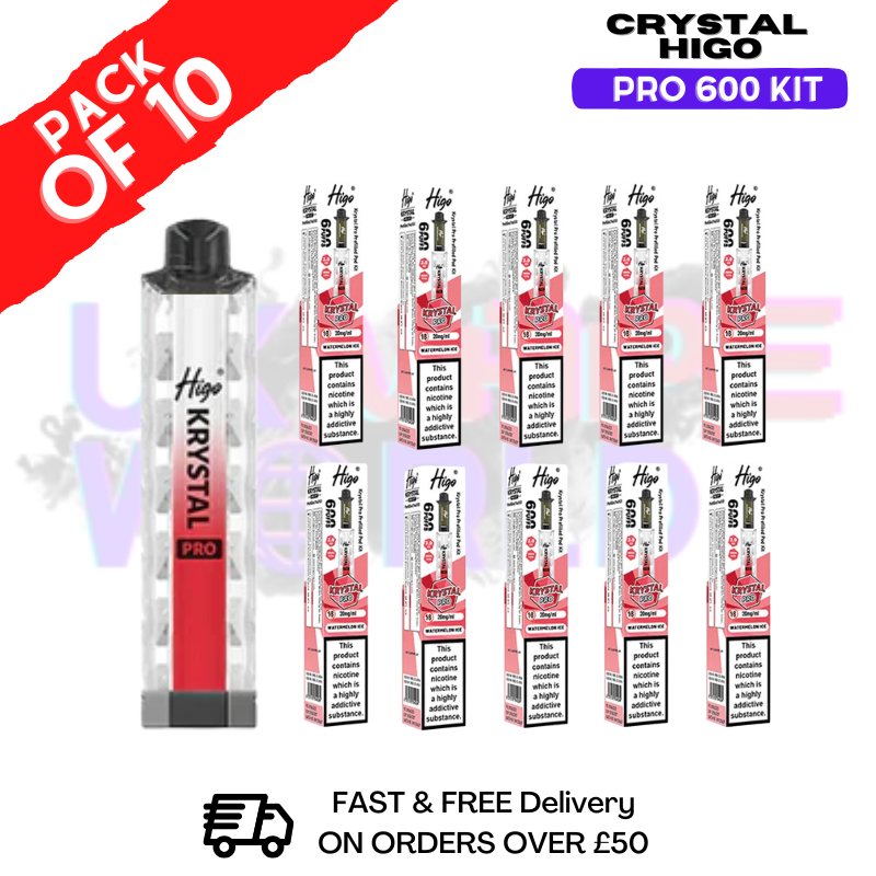 Watermelon ICE HIGO Crystal Pro 600 Puff Kits Box Of 10 - ukvapeworld