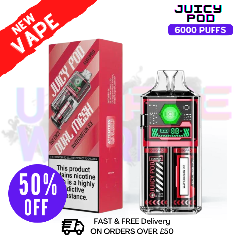 Shop Juicy Pod 6000 Pro Watermelon Ice Disposable - £6.99 - UK Vape World