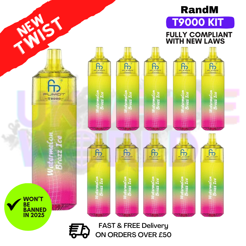Shop Watermelon Brazz Ice Randm T9000 Puffs Box Of 10 - UK Vape World