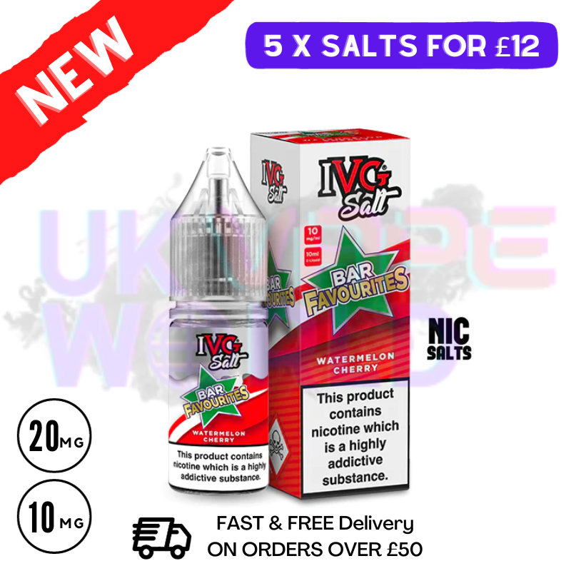 Watermelon Cherry IVG "Bar Favourites" Salt 10ml Nic Eliquid tantalizing combination of ripe cherries - UK Vape World