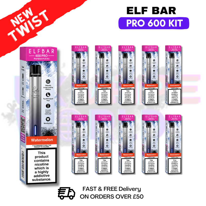 Shop Elf Bar Pro 600 Puff Watermelon Kit Box of 10 - UK Vape World