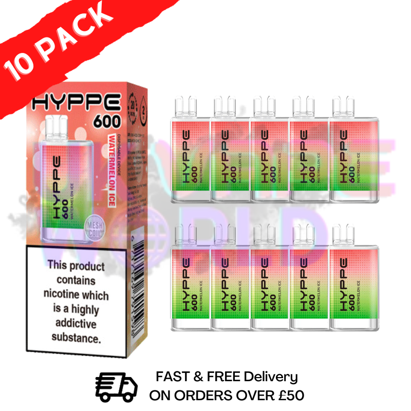 Watermelon ICE HYPPE BAR Puffs 600 Pack Of 10 Disposable Bars - UK Vape World