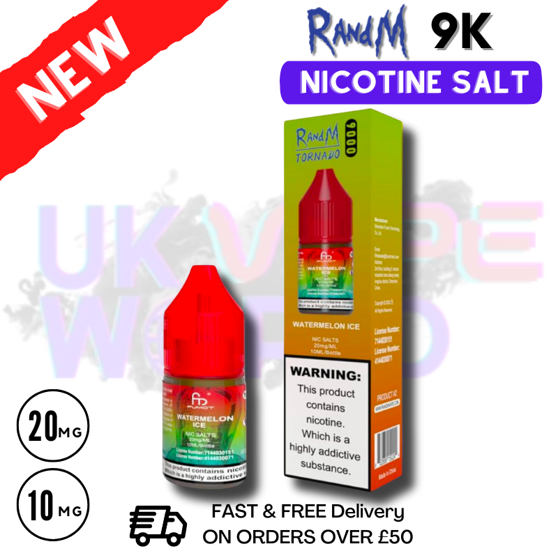 Shop Watermelon ICE RandM Tornado 9000 Nic Salt 10ml eLiquid - UK Vape World