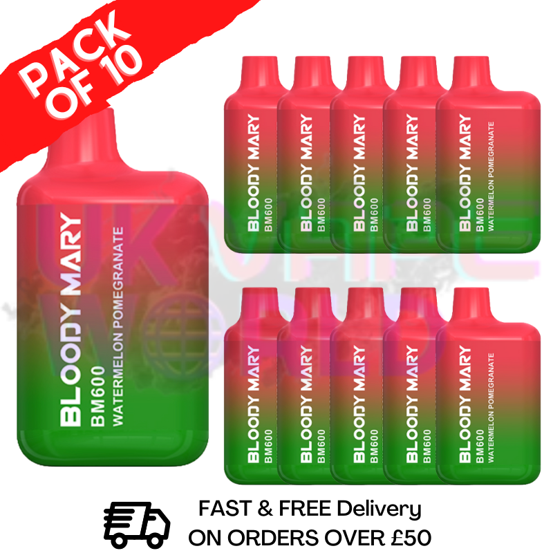 Watermelon Pomegranate - Bloody Mary 600Puff Box of 10 - UK Vape World