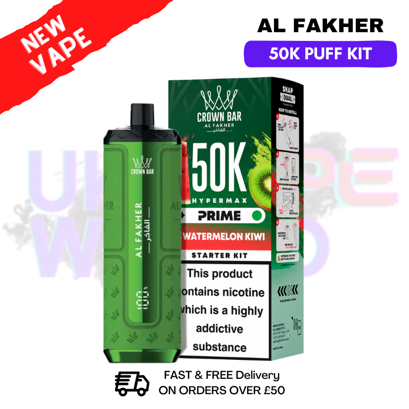 Shop Watermelon Kiwi Al Fakher 50K HyperMax Pod Kit - 3 FOR £30 - UK Vape World