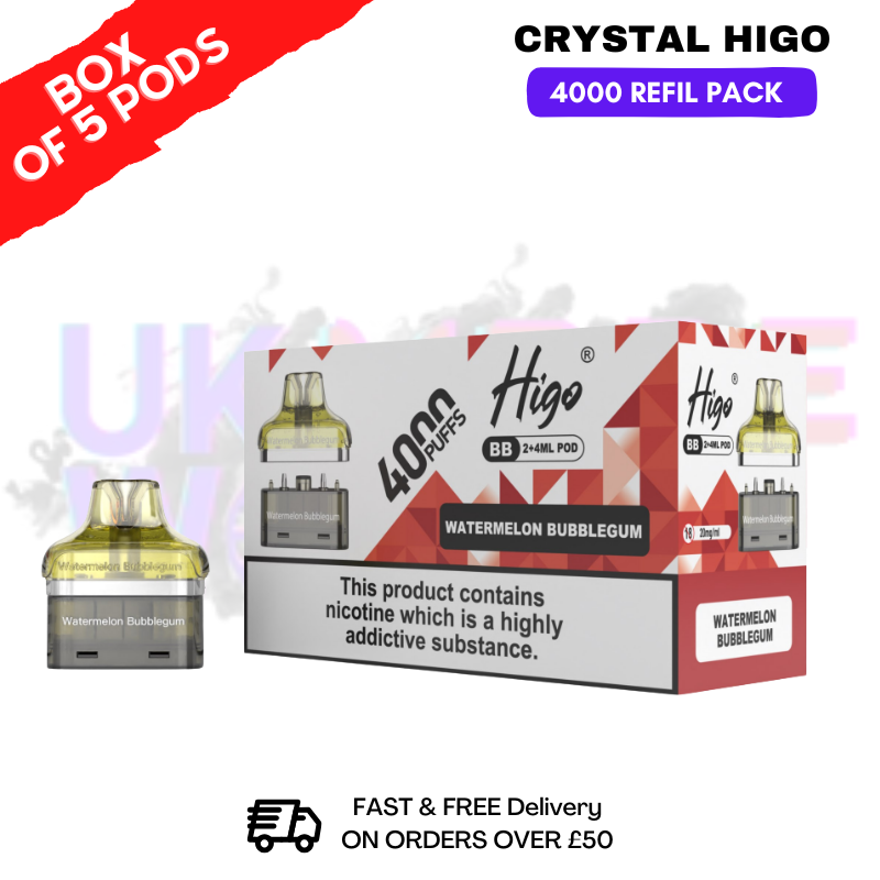 shop Watermelon bubblegum Crystal Higo 4000 REFIL Pods BOX OF 5 -ukvapeworld