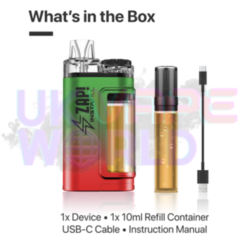 What's in the Box Zap Instafill Bar 3500 Puff Blue Raspberry Cherry - UK Vape World