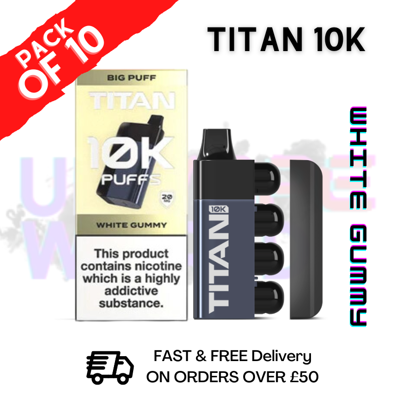 Shop White Gummy Titan 10K Disposable Vape Kit Pack Of 10 - UK Vape World