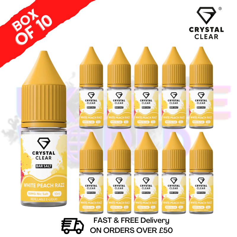 White Peach Razz Crystal Clear Nic Salt Box Of 10 - Only £17.99 - ukvapeworld