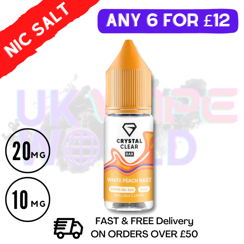 Shop White Peach Razz Crystal Clear Bar Nic 10ML Nicotine Salt eLiquid - UK Vape World