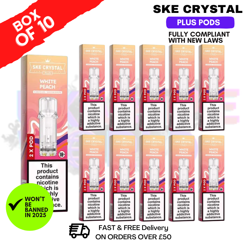 Shop White Peach SKE Crystal Plus Prefilled Pod Box Of 10 - UK Vape World