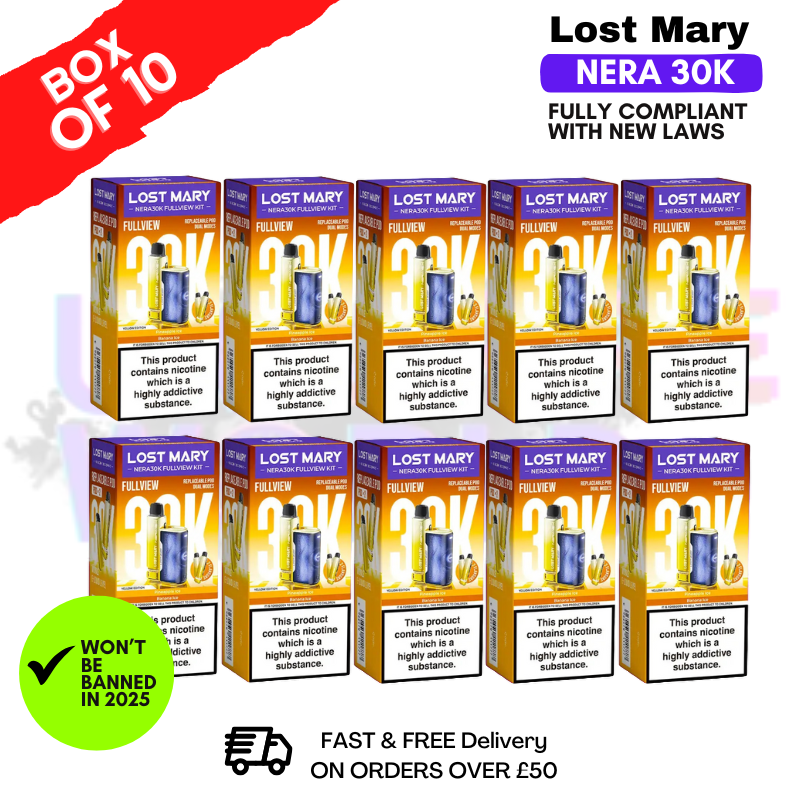 Shop Yellow Edition Lost Mary NERA 30K Puff Box Of 10 - UK Vape World