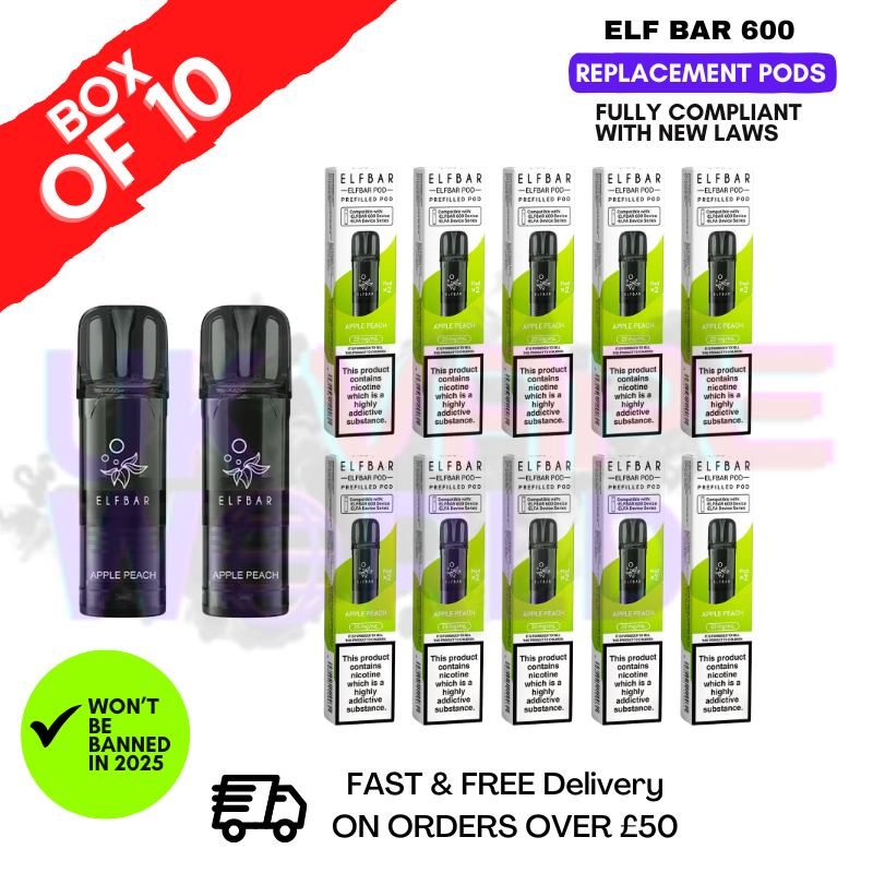 Elf Bar 600 Puff Apple Peach Replacement Pods Box of 10