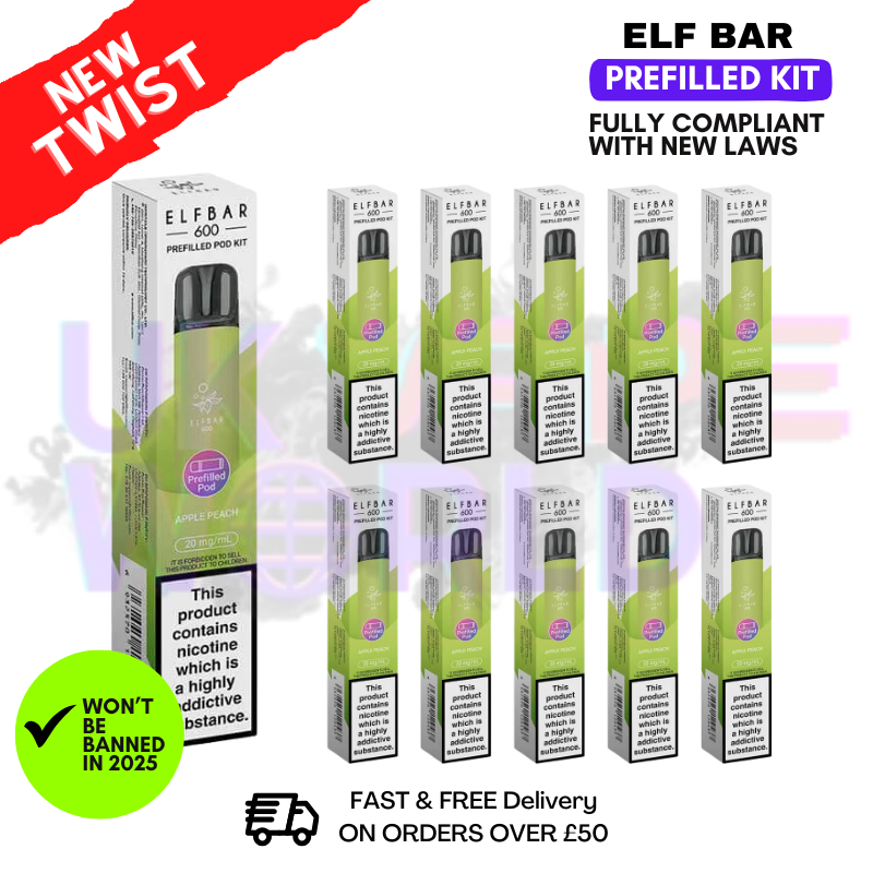 Elf Bar 600 Apple Peach Flavour Box of 10 Elf Bar 600 Apple Peach Flavour Box of 10