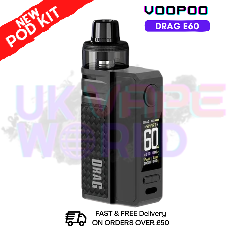 Shop Black Voopoo Drag E60 pod Kit + Free Nicsalt - ukvapeworld