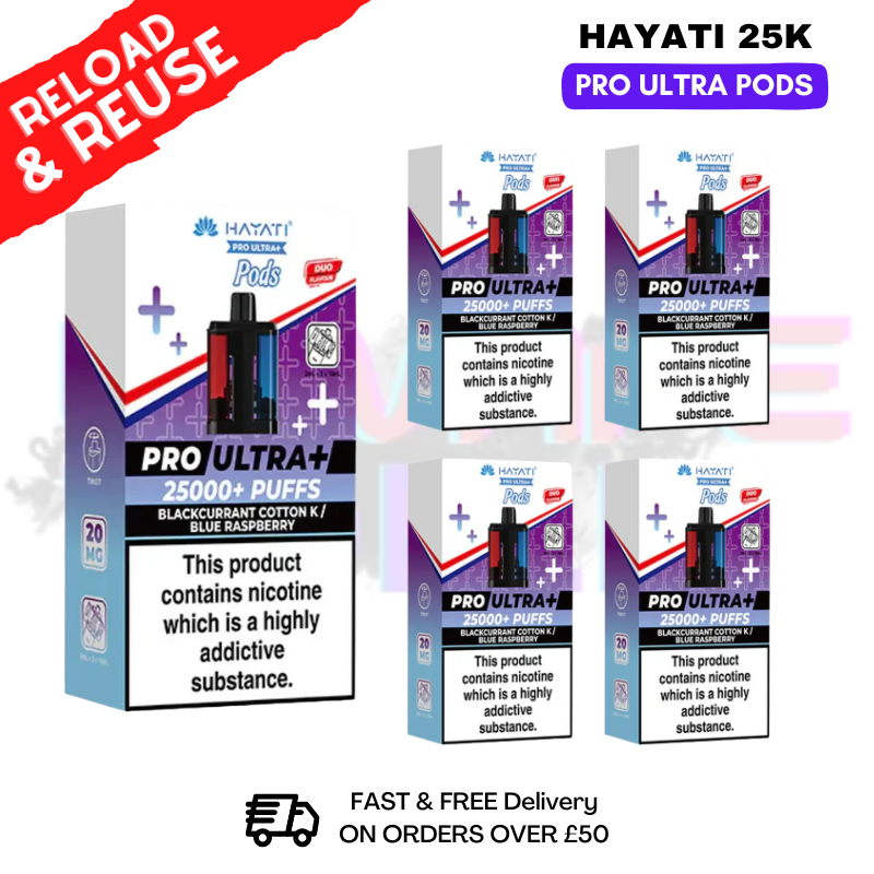 Hayati 25K Blackcurrant Cotton K - Blue Raspberry Replacement Pods Box Of 5 - ukvapeworld