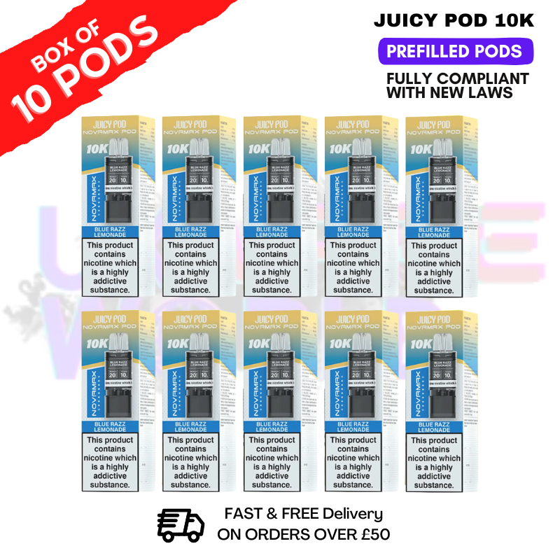 Shop Blue Razz Lemonade Juicy Pod 10K Prefilled Pods Box Of 10 - UK Vape World