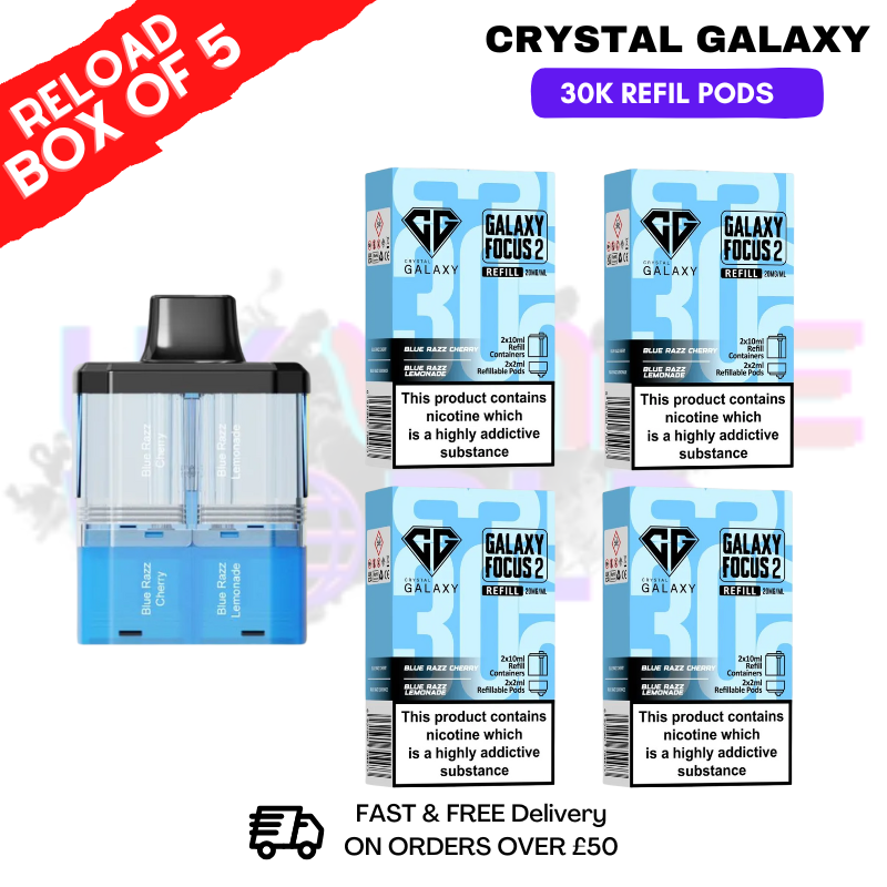 Shop Blue Razz Cherry Crystal Galaxy 30K Replacement Pods Box Of 5 - Ukvapeworld