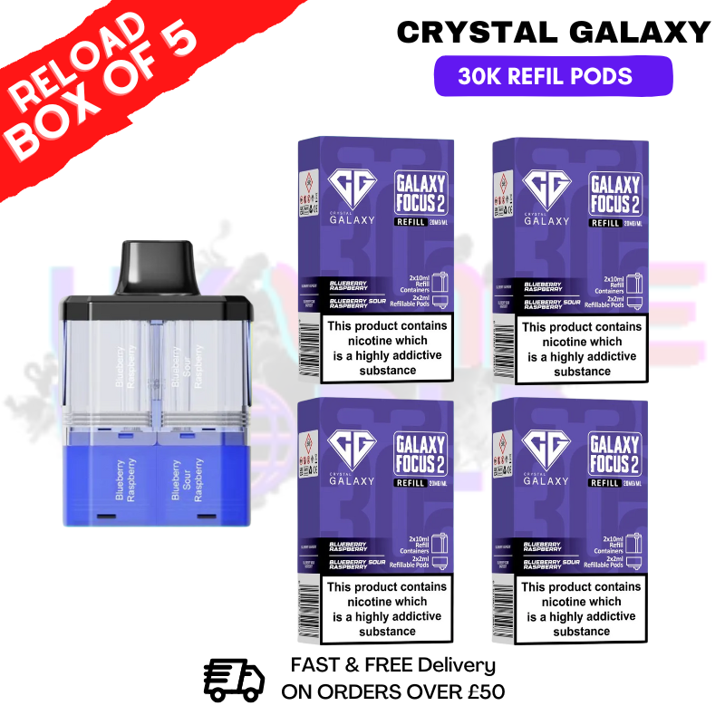 Shop Blueberry Raspberry Crystal Galaxy 30K Replacement Pods Box - UkvapeworldOf 5