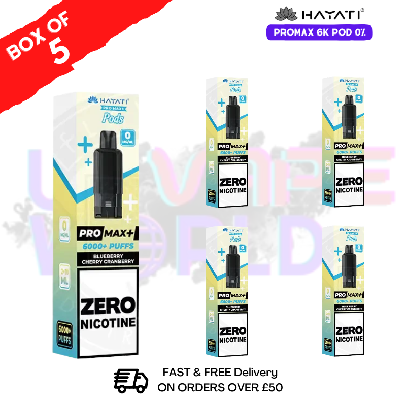 Blue Cherry Cranberry Hayati Pro Max 6000 ZERO NICOTINE Box of 5