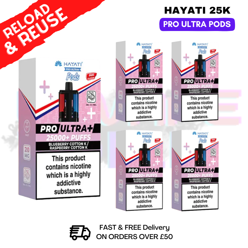 Hayati 25K Blueberry Cotton K - Raspberry Cotton K Replacement Pods Box Of 5 - ukvapeworld