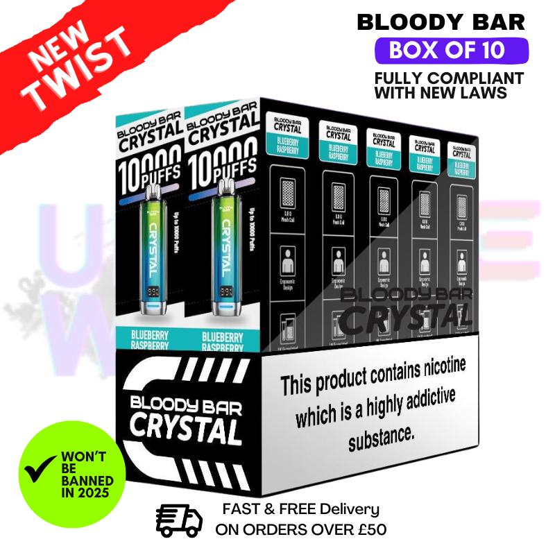 Shop Blueberry Raspberry Bloody Bar Crystal 10K Puff Box Of 10 - UK Vape Wolrd