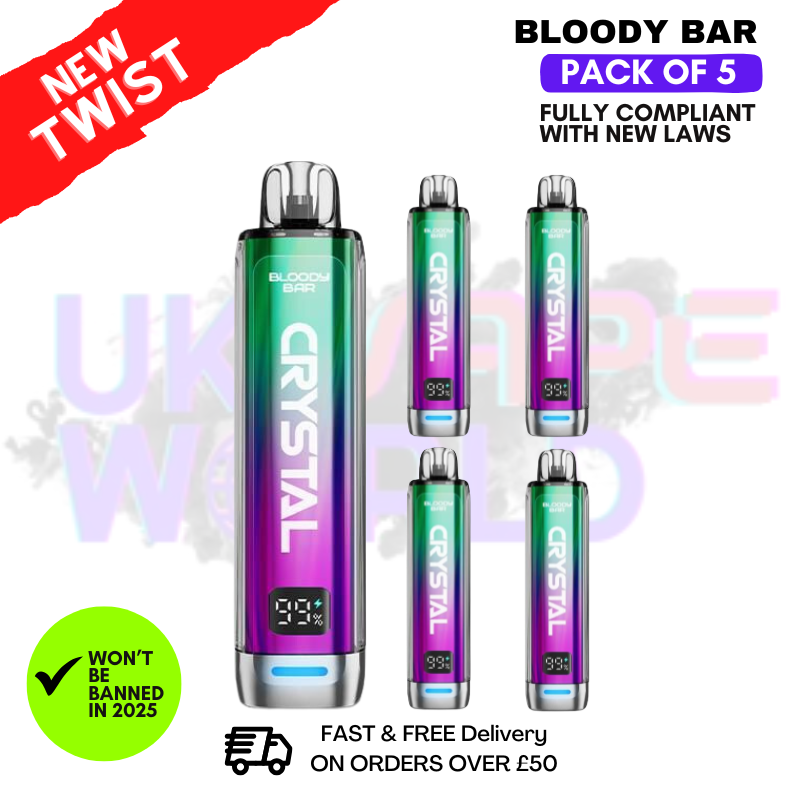 Blue Sour Raspberry Bloody Bar Crystal 10K Puff Pack Of 5