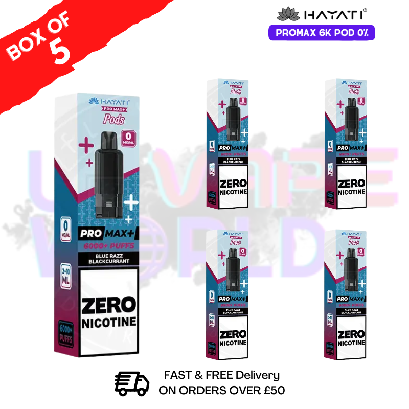 Blue Razz Black Hayati Pro Max 6000 ZERO NICOTINE Box of 5