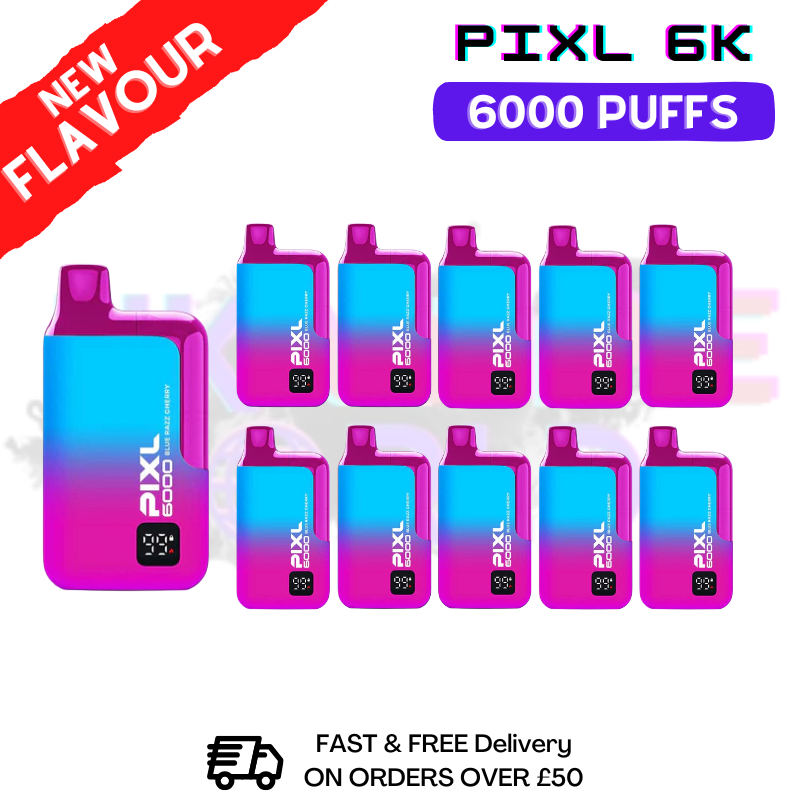 Blue Razz Cherry Pixl 6000 6K Puff Box Of 10 - ONLY £74.99