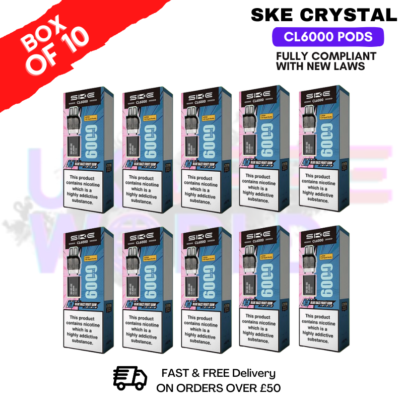 Blue Razz Fruit Gum SKE Crystal CL6000 Prefilled Pod Box Of 10 - ukvapeworld