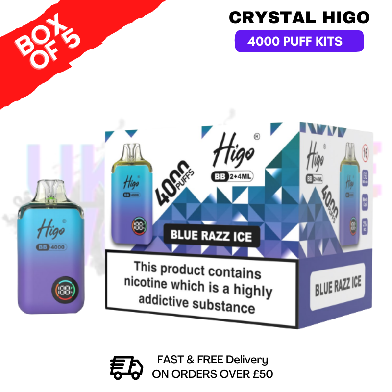 Blue Razz ICE Crystal Higo 4000 Pod Kits Box Of 5 - Ukvapeworld