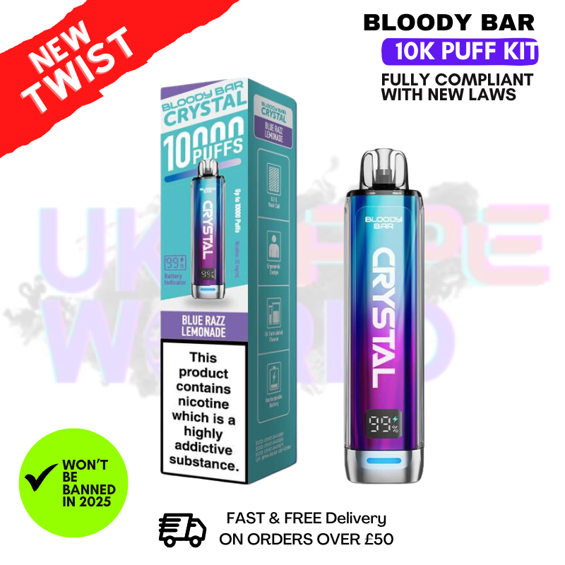 Shop Bloody Bar Crystal Blue Razz Lemonade 10K Puff Pod Kit - UK Vape World