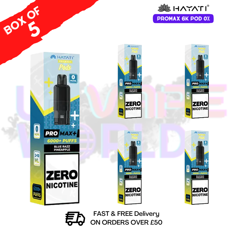 Blue Razz Pineapple Hayati Pro Max 6000 ZERO NICOTINE Box of 5
