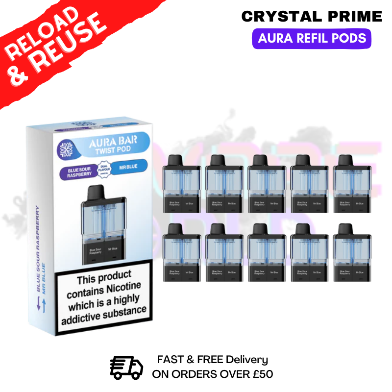 Blue Sour Raspberry Crystal Aura 40K Replacement Pods Box Of 10 - ukvapeworld