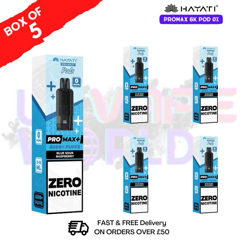 Blue Sour Rasp Hayati Pro Max 6000 ZERO NICOTINE Box of 5