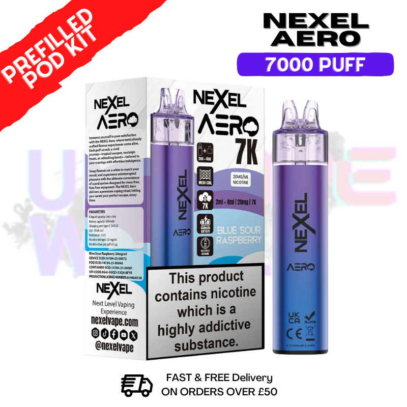 Blue Sour Raspberry Nexel 7000 Puff Pod Kit - ukvapeworld
