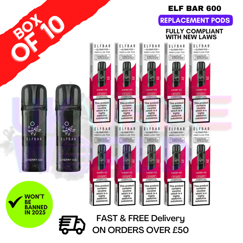 Elf Bar 600 Puff Cherry Ice Replacement Pods Box of 10