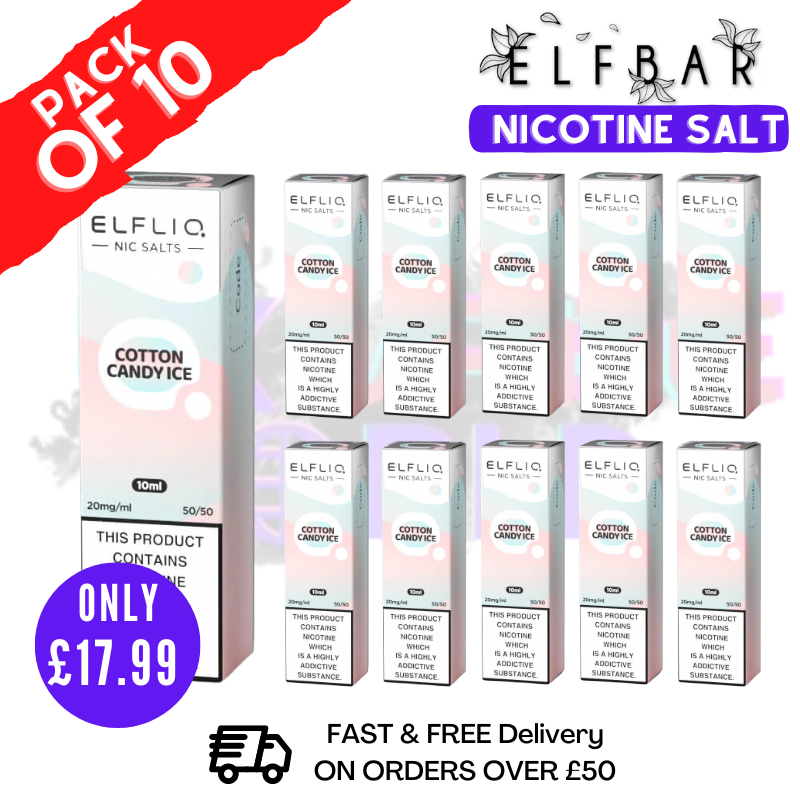 Shop Cotton Candy ICE ElfLiq Nic Salt BOX OF 10 - ONLY £17.99 - UK Vape World