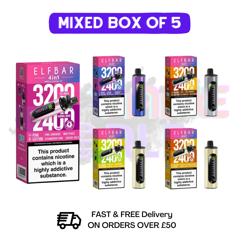 Shop ELF Bar 3200 4 in 1 Pod Kit - Mixed Box Of 5 (Clearance) - £15.99 - UK Vape World