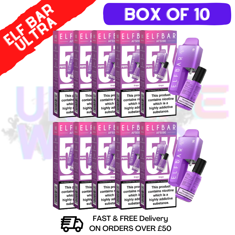 Shop Grape Elf Bar 5000 Puff 5K Bar BOX OF 10 - UK Vape World