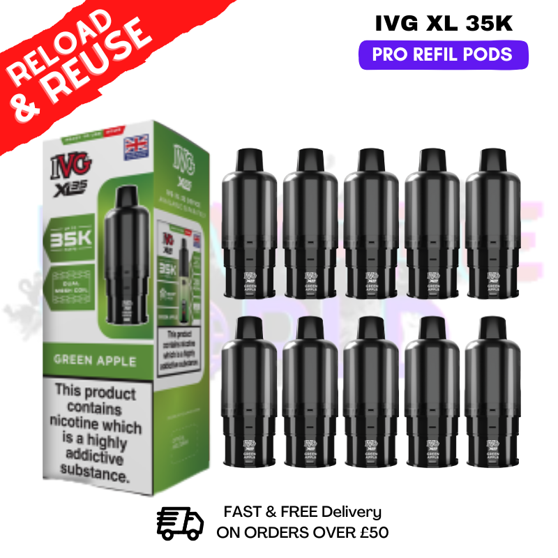 Green Apple IVG XL 35K Replacement Pods Box Of 10 - ukvapeworld