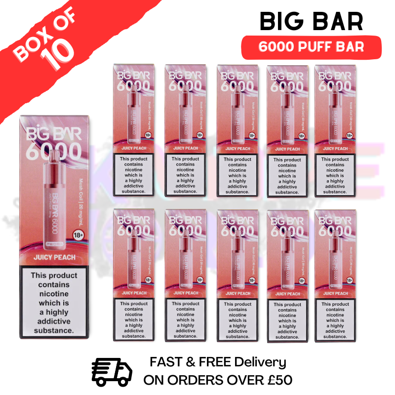 Shop Juicy Peach Feoba Big Bar 6000 Puff 6K Box Of 10 - UK Vape World