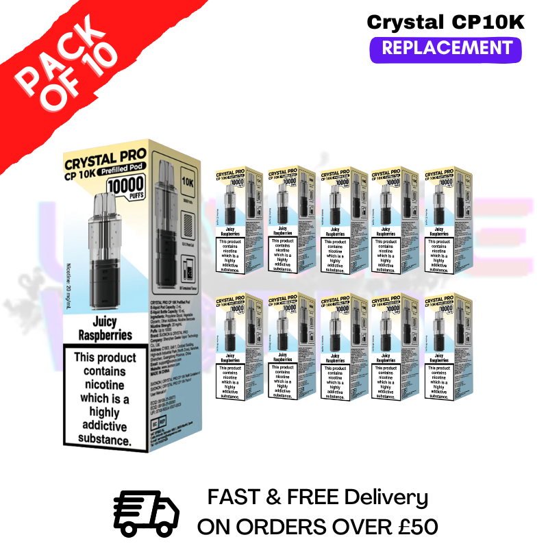 Juicy Raspberries Crystal Pro CP 10K Replacement Pods Box Of 5 - ukvapeworld