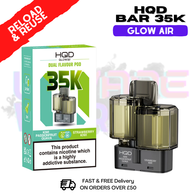 Kiwi Passionfruit Guava  HQD 35K Glow Air Replacement Pods - ukvapeworld