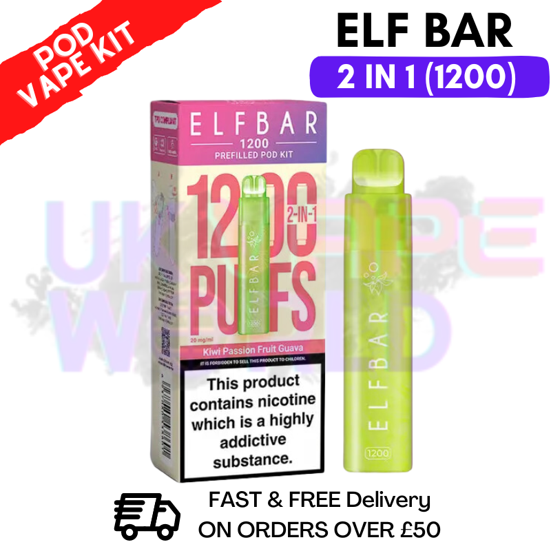 Shop Kiwi Passionfruit Guava Elf Bar 1200 Puffs Prefilled Pod Kit - UK Vape World