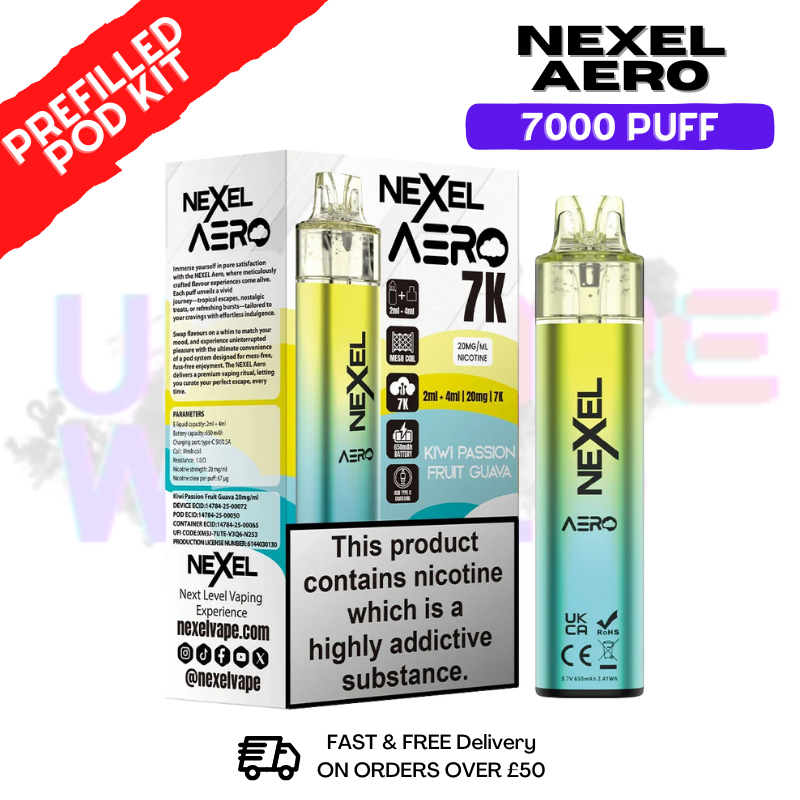 Kiwi Passionfruit Guava Nexel 7000 Puff Pod Kit - ukvapeworld