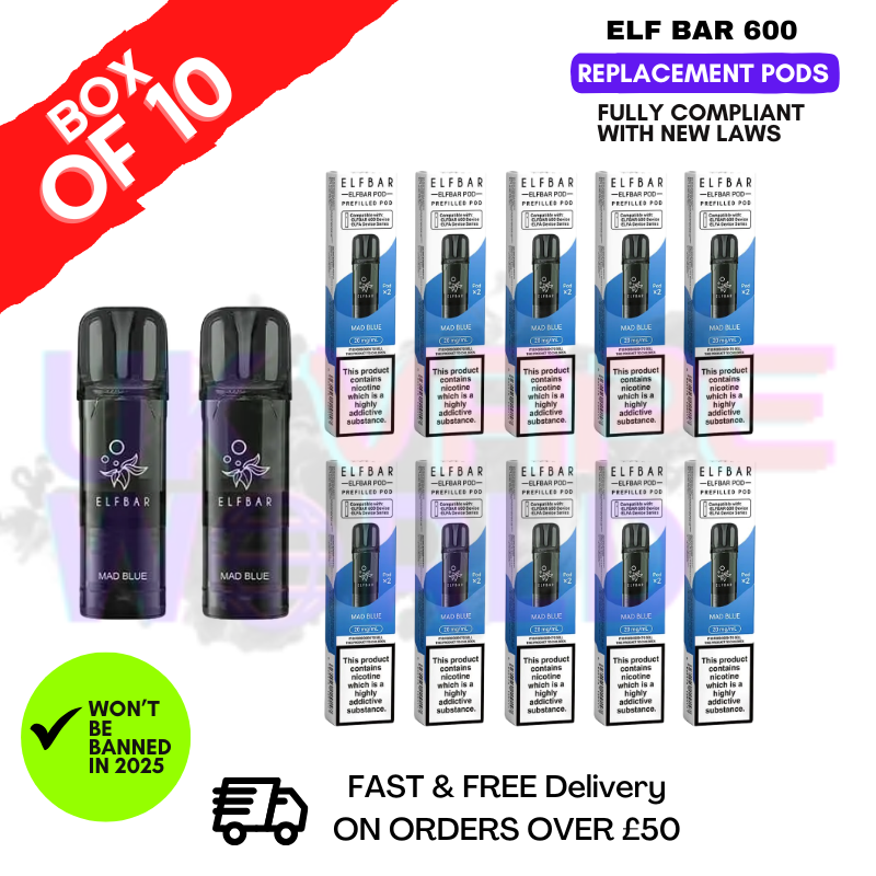 Elf Bar 600 Puff Mad Blue Replacement Pods Box of 10
