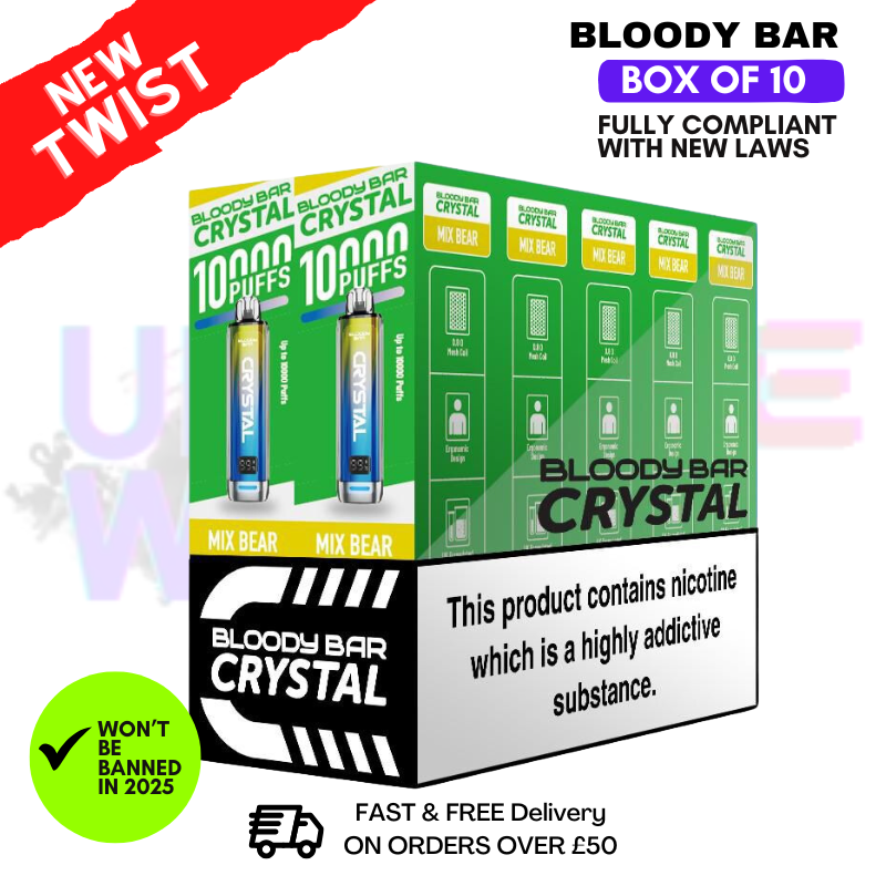 Shop Mix Bear Bloody Bar Crystal 10K Puff Box Of 10 - UK Vape World