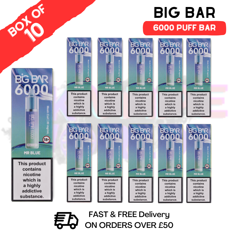 Shop Mr Blue Feoba Big Bar 6000 Puff 6K Box Of 10 - UK Vape World